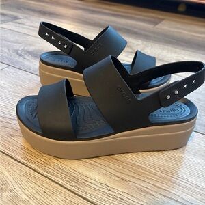 CROCS Black and Tan Platform Sandals